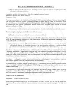 BALLOT STATEMENT FOR STATEWIDE AMENDMENT 1: (1) The text of the statewide ballot measure, including sponsors, cosponsors, and the text of the question that will appear on the statewide ballot: Proposed by Act[removed]S