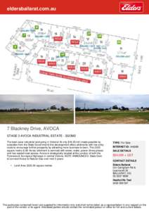eldersballarat.com.au  7 Blackney Drive, AVOCA STAGE 3 AVOCA INDUSTRIAL ESTATE - 3323M2 The best value industrial land going in Victoria! At only $16.25/m2 (made possible by subsidies from the State Government) this deve