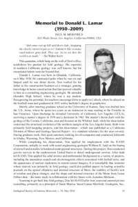 Memorial to Donald L. Lamar (1930–2009) PAUL M. MERIFIELD 3411 Wade Street, Los Angeles, California 90066, USA “And some run up hill and down dale, knapping the chucky stones to pieces wi’ hammers like so many