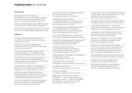 Publikationsliste | Dr. Sarah Leib Herausgeberschaft Harald Stadler, Sarah Leib, Thomas Gamon (Hrsg.), mit Christoph Walser, Ergebnisse des archäologisch-bauhistorischen