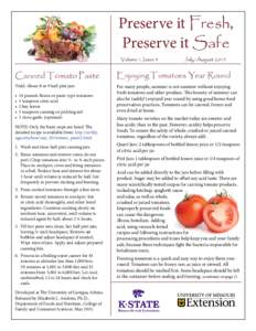 Preserve it Fresh, Preserve it Safe Volume 1, Issue 4 July/August 2015