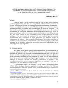 L’effet des politiques réglementaires sur l’existence d’attentes légitimes d’être consulté lors du processus réglementaire : commentaire de jurisprudence (1er jet. Prière de ne pas citer sans la permission 