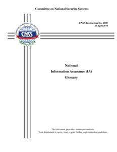 National Risk Management  Policy and Framework for National Security Systems