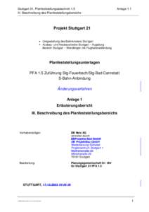 Stuttgart 21, Planfeststellungsabschnitt 1.5 III. Beschreibung des Planfeststellungsbereichs