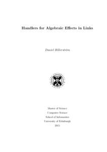 Handlers for Algebraic Effects in Links  Daniel Hillerström NI VER