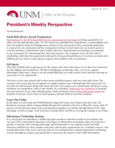 August 24, 2015  Office of the President President’s Weekly Perspective Good afternoon!