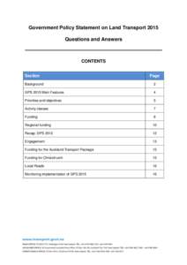 Government Policy Statement on Land Transport 2015 Questions and Answers CONTENTS Section