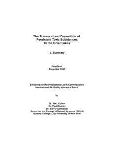 The Transport and Deposition of Persistent Toxic Substances to the Great Lakes V. Summary  Final Draft