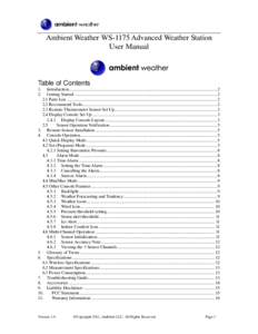 Ambient Weather WS-1175 Advanced Weather Station User Manual Table of Contents 1. 2.