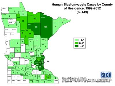 Kittson  Human Blastomycosis Cases by County of Residence, [removed]n=443)