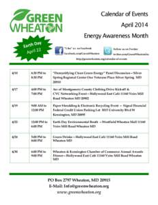 Calendar of Events April 2014 Energy Awareness Month Day h t