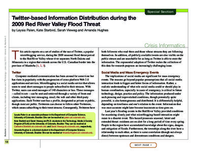 Special Section  Twitter-based Information Distribution during the 2009 Red River Valley Flood Threat Bulletin of the American Society for Information Science and Technology – June/July 2010 – Volume 36, Number 5