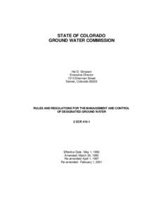 STATE OF COLORADO GROUND WATER COMMISSION Hal D. Simpson Executive Director 1313 Sherman Street