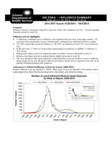 ARIZONA – INFLUENZA SUMMARY Week[removed] – [removed]2015 Season[removed] – [removed]Synopsis: Influenza activity is increased compared to previous weeks, but continued to be low. Arizona reported