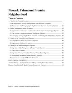 Newark Fairmount Promise Neighborhood Table of Contents A. Need for the Project (15 points) ................................................................................................ 1 (1)The magnitude or severity 