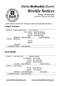 Altofts Methodist Church  Weekly Notices Sunday 29th December  Lectionary (Year A): Christmas