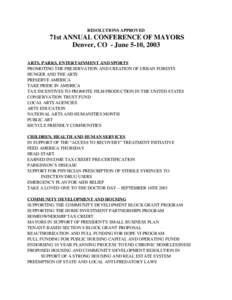U.S. Conference of Mayors Adopted Resolutions (Denver 2003)