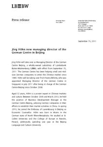 Microsoft Word - LBBW Press Release_Jörg Höhn new managing director of the German Centre in Beijing.doc