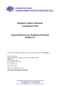 Regulatory Impact Statement Consultation Draft - National Directory For Radiation Protection