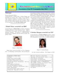 Newsletter of the PC Community July 2011 Welcome doc positions at Berlin, Budapest, and Tel Aviv, and now holds a Humboldt Research Fellowship for Experienced Frances Rosamond, Editor