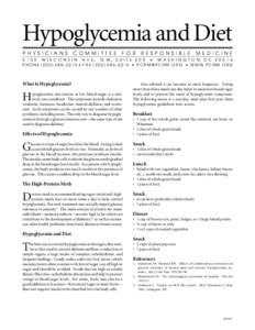 Hypoglycemia and Diet PHYSICIANS COMMITTEE  FOR