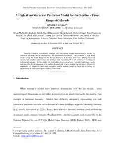 National Weather Association, Electronic Journal of Operational Meteorology, 2011-EJ03  A High Wind Statistical Prediction Model for the Northern Front Range of Colorado DANIEL T. LINDSEY NOAA/NESDIS/STAR/RAMMB, Fort Col