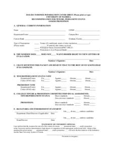 ATTACHMENT #NOMINEE INFORMATION COVER SHEET (Please print or type) UNIVERSITY OF FLORIDA RECOMMENDATION FOR TENURE, PERMANENT STATUS AND/OR PROMOTION