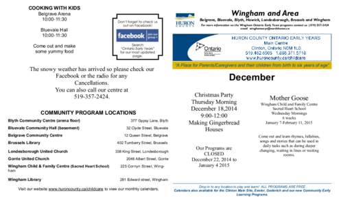 Huron Ontario Early Years Calendar of Activities: Wingham & Area, 12, 2014