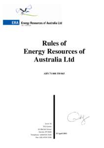 ABN[removed]Rules of Energy Resources of Australia Ltd ABN[removed]