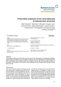 Photovoltaic properties of ZnO nanorods/p-type Si heterojunction structures Rafal Pietruszka*1, Bartlomiej S. Witkowski1, Grzegorz Luka1,
