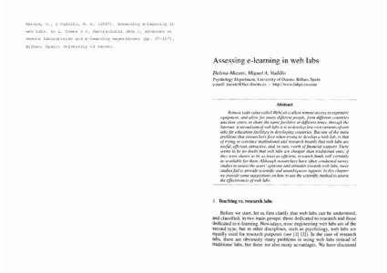 Matute, H., & Vadillo, M. AAssessing e-learning in web labs. In L. Gomes & J. García-Zubía (Eds.), Advances on remote laboratories and e-learning experiences (ppBilbao, Spain: University of Deusto.