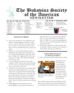 The Bukovina Society of the Americas NEWSLETTER Vol. 19, No. 4 December 2009