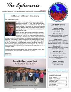 The Ephemeris  July 2014 Volume 25 Number 07 - The Official Publication of the San Jose Astronomical Association  In Memory of Robert Armstrong