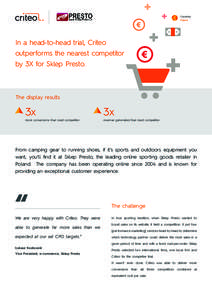 Countries: Poland In a head-to-head trial, Criteo outperforms the nearest competitor by 3X for Sklep Presto.