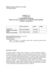 Ministerstvo práce, sociálnych vecí a rodiny Slovenskej republiky Dodatok č. 14 z 1. apríla 2014 k Organizačnému poriadku