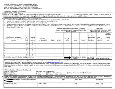 APPLICATION FOR FREE AND REDUCED-PRICE MEALS NORTH DAKOTA DEPARTMENT OF PUBLIC INSTRUCTION CHILD NUTRITION AND FOOD DISTRIBUTION PROGRAMS