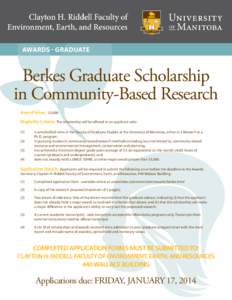 Clayton H. Riddell Faculty of Environment, Earth, and Resources Awards - GRADUATE  Berkes Graduate Scholarship