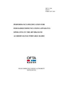 HKTA 1044 ISSUE 1 FEBRUARY 2003 PERFORMANCE SPECIFICATION FOR FOR RADIOCOMMUNICATIONS APPARATUS
