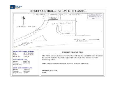 IRENET CONTROL STATION D121 CASHEL  IRENET-95 COORDS. (ETRF89) LAT 52 31’ LONG.