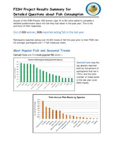 FISH Project Results Summary for Detailed Questions about Fish Consumption As part of the FISH Project, 499 women (age 16 to 50) were asked to complete a detailed questionnaire about the fish they had eaten in the past y