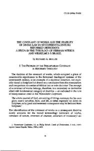 CTJ[removed]): [removed]THE COVENANT OF WORKS AND THE STABILITY OF DIVINE LAW IN SEVENTEENTH-CENTURY REFORMED ORTHODOXY: A STUDY IN THE THEOLOGY OF HERMAN WTTSIUS