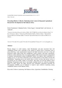 Learning Publics Journal of Agriculture and Environmental Studies Vol[removed]ISSN-L: [removed]Promoting Effective Collective Marketing in the Context of Integrated Agricultural Research for Development in Sub Sah