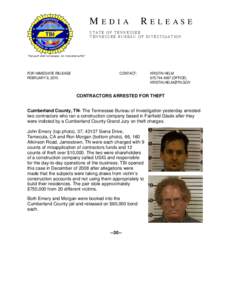 MEDIA  RELEASE STATE OF TENNESSEE TENNESSEE BUREAU OF INVESTIGATION