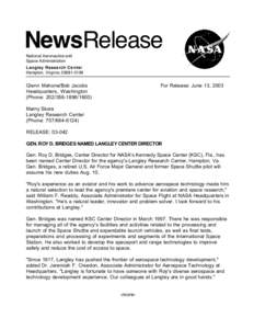 NewsRelease National Aeronautics and Space Administration Langley Research Center Hampton, Virginia[removed]