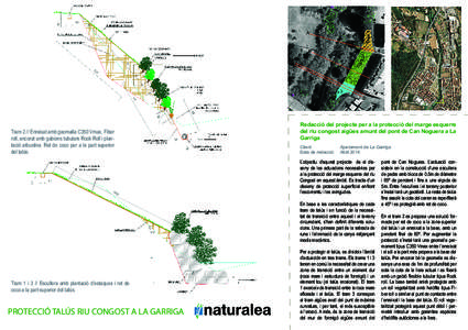 Tram 2 // Enreixat amb geomalla C350 Vmax, Fiber roll, ancorat amb gabions tubulars Rock Roll i plantació arbustiva. Ret de coco per a la part superior del talús. Redacció del projecte per a la protecció del marge es