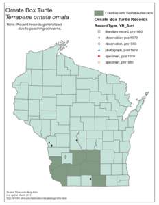 Ornate Box Turtle Terrapene ornata ornata Counties with Verifiable Records  Ornate Box Turtle Records