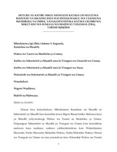 HOTUBA YA KATIBU MKUU KIONGOZI KATIKA UFUNGUZI WA MAFUNZO YA MAADILI KWA WATENDAJI WAKUU WA TAASISI NA MASHIRIKA YA UMMA, YATAKAYOFANYIKA KATIKA UKUMBI WA MIKUTANO WA WAKALA WA MAJENGO TANZANIA (TBA), TAREHE_