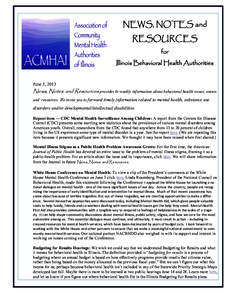    NEWS, NOTES and RESOURCES for Illinois Behavioral Health Authorities