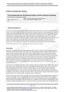 The Developmental and Evolutionary Origins of Human Helping and Sharing  Oxford	Handbooks	Online The	Developmental	and	Evolutionary	Origins	of	Human	Helping	and	Sharing Felix	Warneken	and	Michael	Tomasello Online	Publica