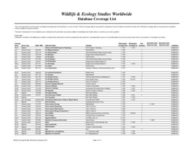 Wildlife & Ecology Studies Worldwide Database Coverage List 